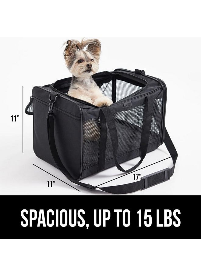 Gorilla Grip Airline Travel Cat Carrier Bag Up to 15 Lbs, Breathable Mesh Collapsible Pet Carriers for Small, Medium Cats, Small Dogs, Puppies, Portable Kennel with Soft Washable Waterproof Pad, Black