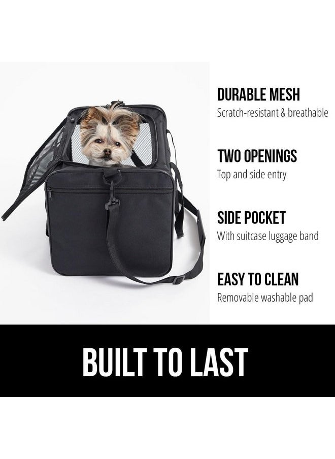 Gorilla Grip Airline Travel Cat Carrier Bag Up to 15 Lbs, Breathable Mesh Collapsible Pet Carriers for Small, Medium Cats, Small Dogs, Puppies, Portable Kennel with Soft Washable Waterproof Pad, Black