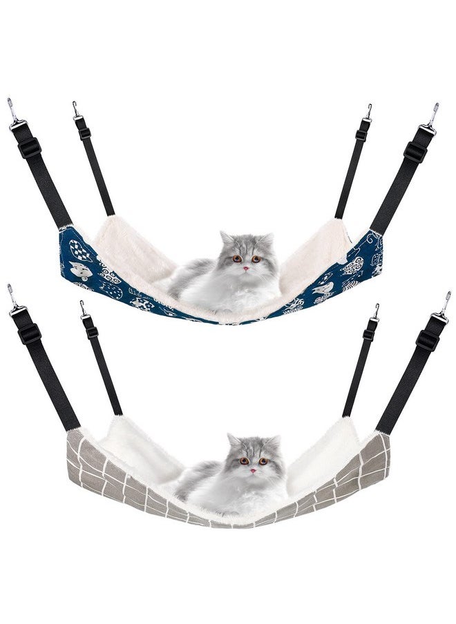 2 Pieces Reversible Cat Hanging Hammock Soft Breathable Pet Cage Hammock with Adjustable Straps and Metal Hooks Double-Sided Hanging Bed for Cats Small Dogs Rabbits, Medium