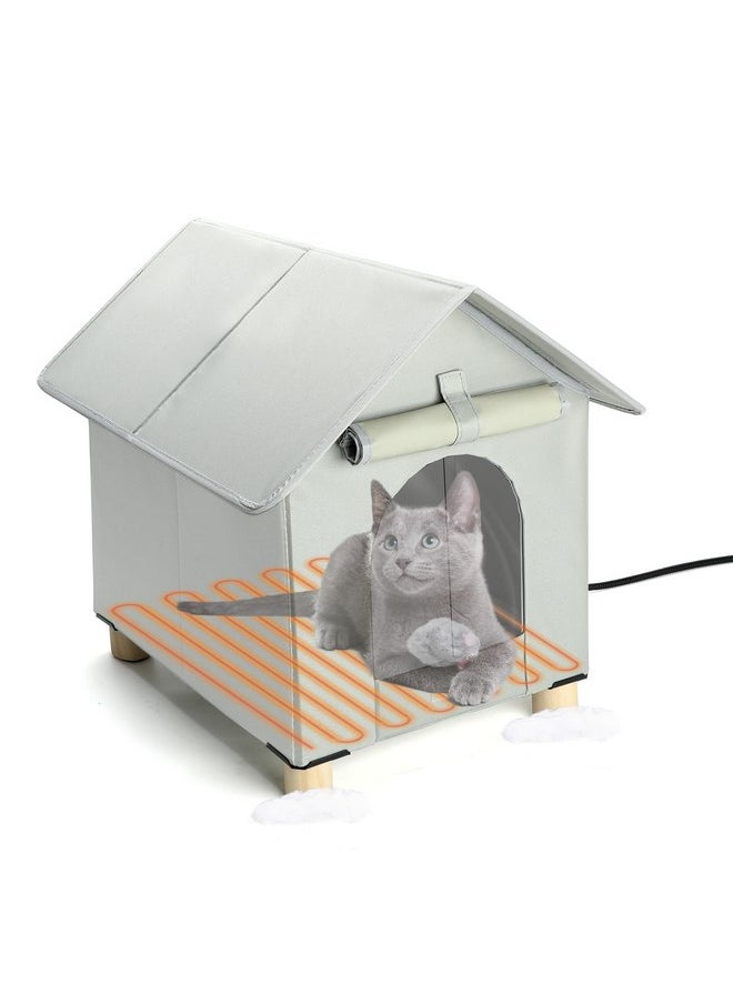 BWOGUE Elevated Heated Cat House for Outdoor Cats in Winter, Waterproof & Insulated Feral Cat Shelter for Outside Cats,Weatherproof Feral Cat House for Outside(Grey)