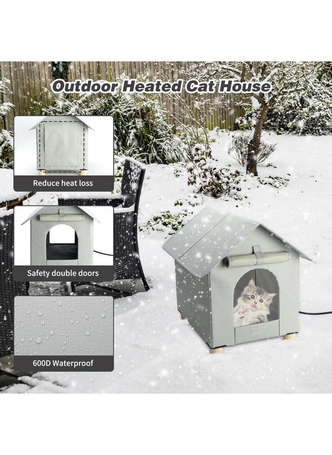 BWOGUE Elevated Heated Cat House for Outdoor Cats in Winter, Waterproof & Insulated Feral Cat Shelter for Outside Cats,Weatherproof Feral Cat House for Outside(Grey)