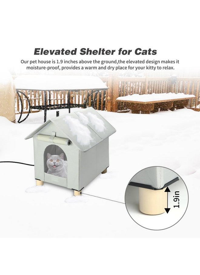 BWOGUE Elevated Heated Cat House for Outdoor Cats in Winter, Waterproof & Insulated Feral Cat Shelter for Outside Cats,Weatherproof Feral Cat House for Outside(Grey)