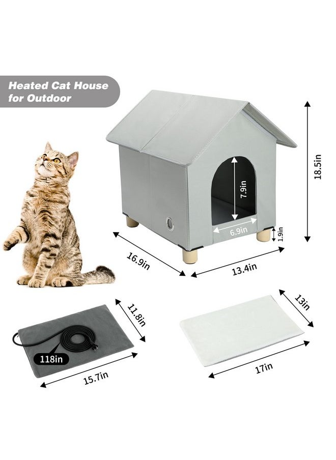 BWOGUE Elevated Heated Cat House for Outdoor Cats in Winter, Waterproof & Insulated Feral Cat Shelter for Outside Cats,Weatherproof Feral Cat House for Outside(Grey)