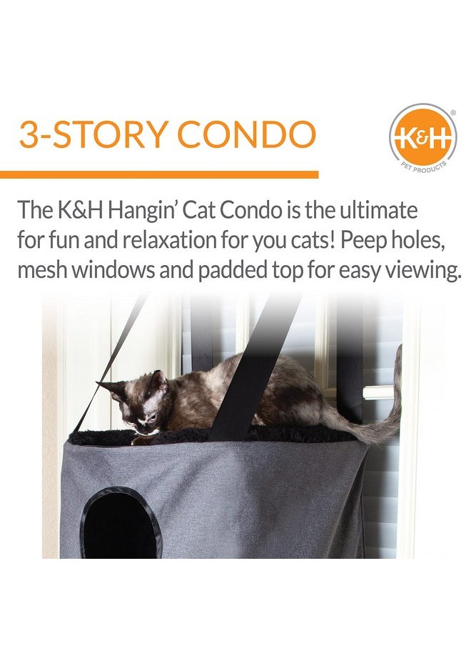 K&H Pet Products Hangin' Cat Condo Door Mounted Cat Furniture Cat Tree Classy Gray 3 Story