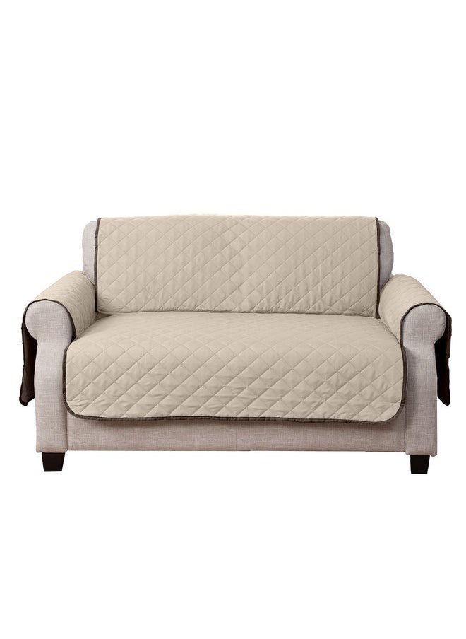 Furhaven Water-Resistant & Reversible Loveseat Cover Protector for Dogs, Cats, & Children - Two-Tone Pinsonic Quilted Living Room Furniture Cover - Espresso/Clay, Loveseat