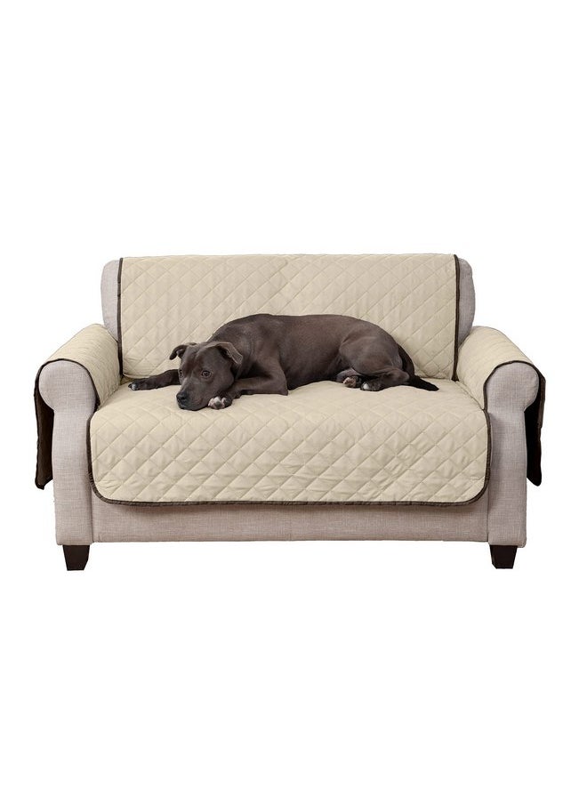 Furhaven Water-Resistant & Reversible Loveseat Cover Protector for Dogs, Cats, & Children - Two-Tone Pinsonic Quilted Living Room Furniture Cover - Espresso/Clay, Loveseat