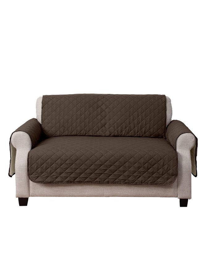 Furhaven Water-Resistant & Reversible Loveseat Cover Protector for Dogs, Cats, & Children - Two-Tone Pinsonic Quilted Living Room Furniture Cover - Espresso/Clay, Loveseat