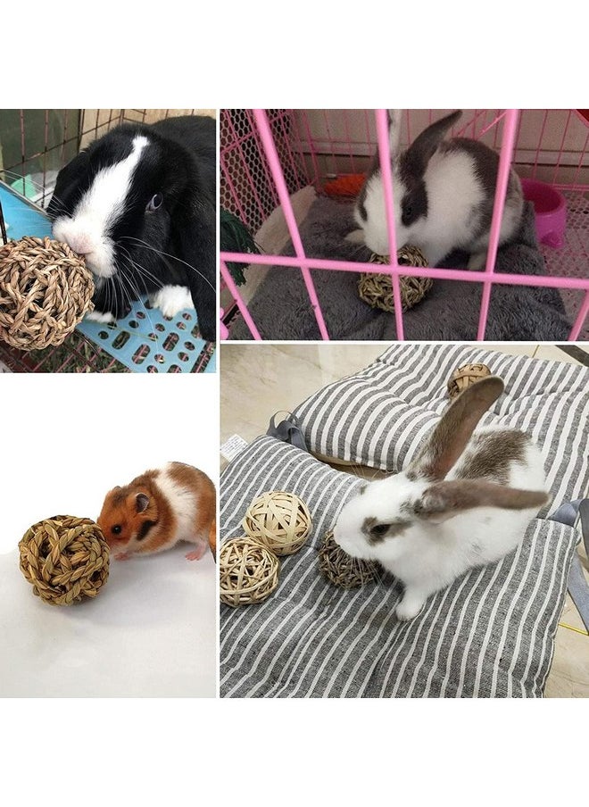 Hamiledyi Rabbit Grass Bed for Bunny, 21 Pcs Rabbit Chew Toys for Teeth Grinding Sweet Bamboo Timothy Stick Woven Grass Ball Pine Cone Natural Straw Bedding for Guinea Pig Hamster Chinchilla