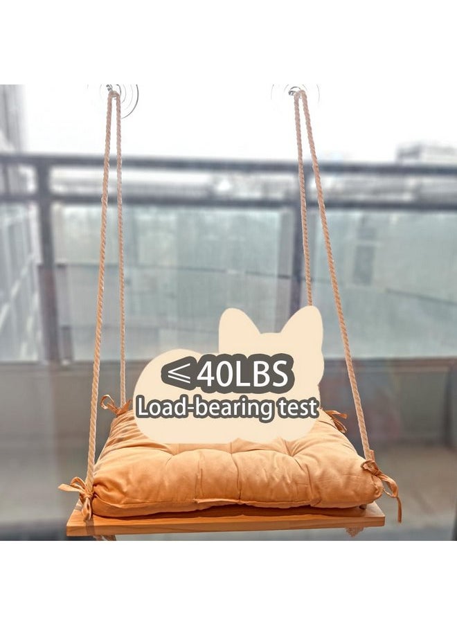 Cat Window Perch, Cat Window Rack with Gunny Rope and Thick Cushion, Wooden Cat Window Hammock, Furniture for Cats - Hanging Window Shelf for Cats