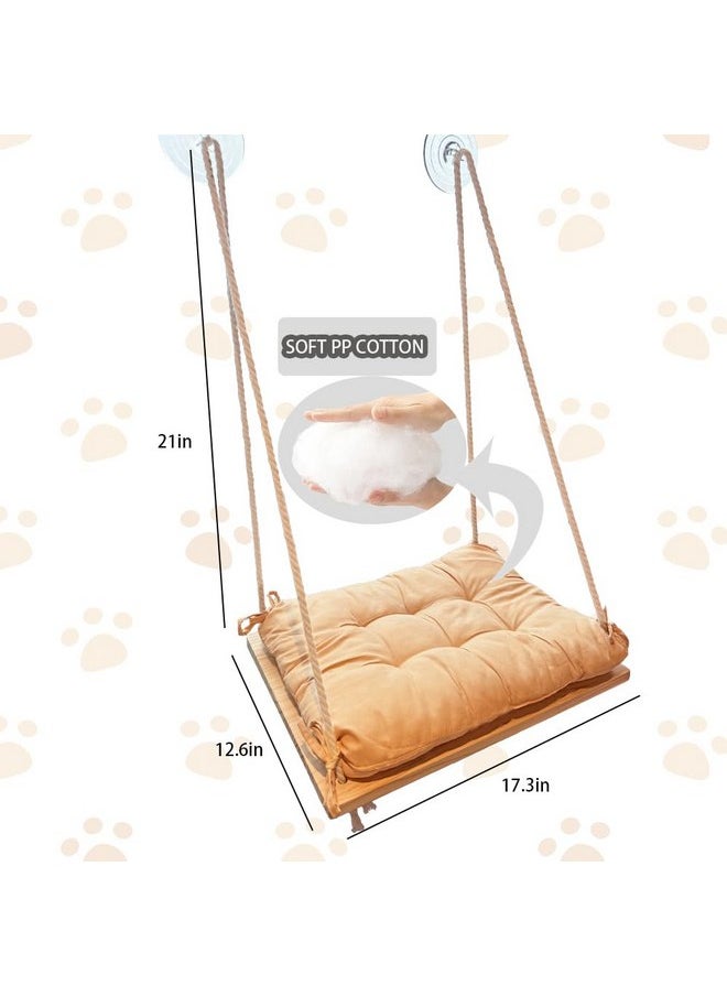 Cat Window Perch, Cat Window Rack with Gunny Rope and Thick Cushion, Wooden Cat Window Hammock, Furniture for Cats - Hanging Window Shelf for Cats
