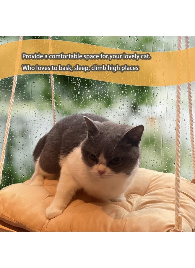 Cat Window Perch, Cat Window Rack with Gunny Rope and Thick Cushion, Wooden Cat Window Hammock, Furniture for Cats - Hanging Window Shelf for Cats