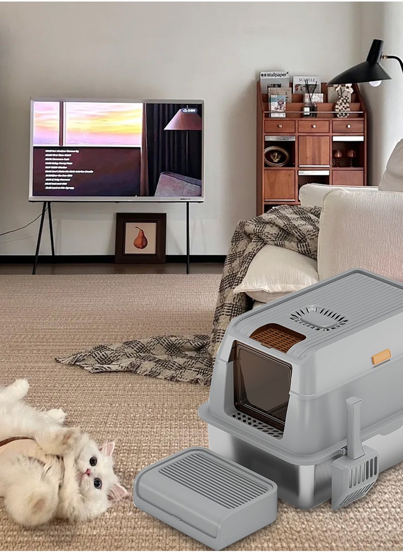 Stainless Steel Cat Litter Box Easy to Clean Cat Litter Box Oversized Anti-Splash Anti-Leakage Sand Splash-Proof Closed Cat Litter Box