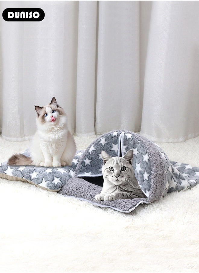 Pet Bed, Washable Keep Warm Cat Nest, Cat Calming Bed, Closed Puppy Sleeping Nest, Windproof Cave Sleeping Nest Bed, Soft Indoor Pet House for Cat and Little Dog