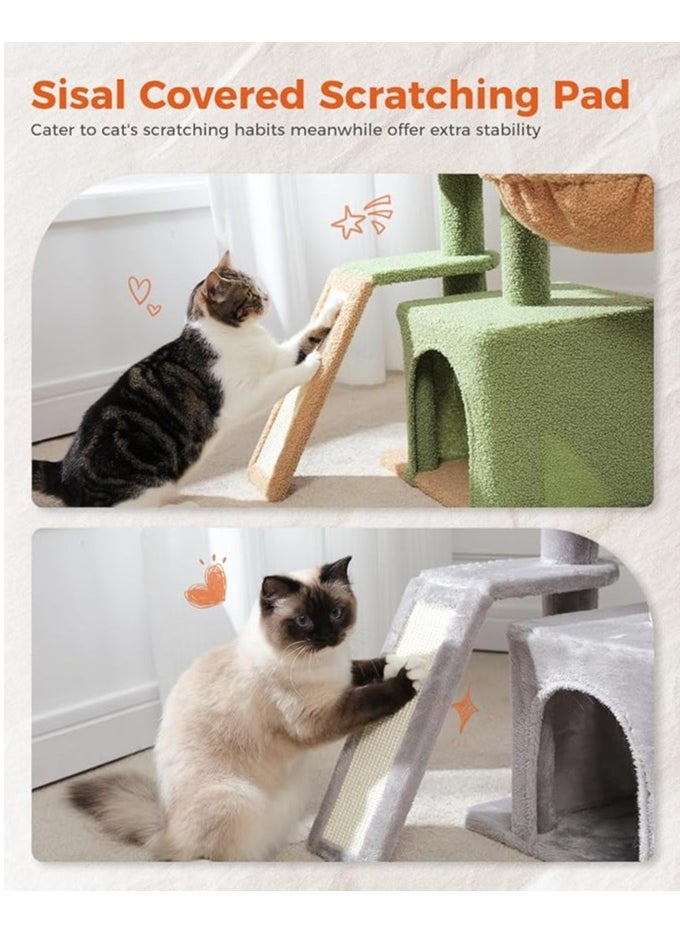 Cactus Cat Tree for Indoor Cats, 80 CM Small Cat Tower Cat Condo with Sisal Scratching Ramp, Cozy Hammock and Removable Top Bed Perch for Kittens, Green 32“