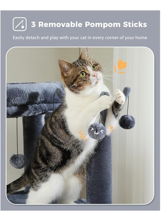 150cm Cactus Cat Tree, Tall Cat Tree for Large Cat, Multi-Level Cat Tower, Cat Tree for Indoor Cats, Cat Condo with Large Hammock, Scratching Post, and 2 Perches (Dark Grey)