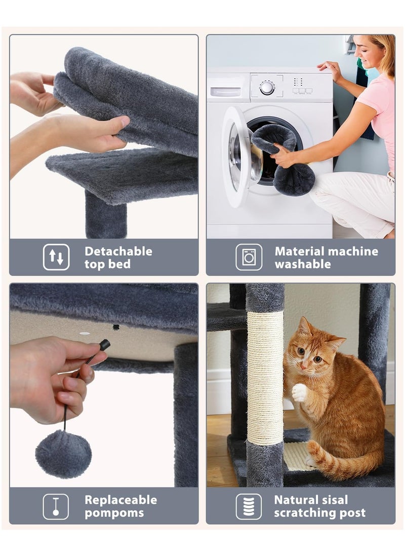 150cm Cactus Cat Tree, Tall Cat Tree for Large Cat, Multi-Level Cat Tower, Cat Tree for Indoor Cats, Cat Condo with Large Hammock, Scratching Post, and 2 Perches (Dark Grey)