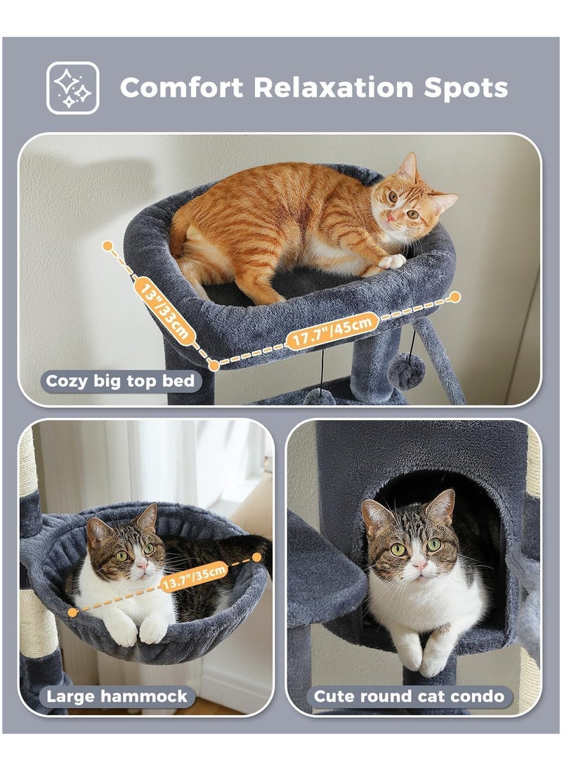 150cm Cactus Cat Tree, Tall Cat Tree for Large Cat, Multi-Level Cat Tower, Cat Tree for Indoor Cats, Cat Condo with Large Hammock, Scratching Post, and 2 Perches (Dark Grey)