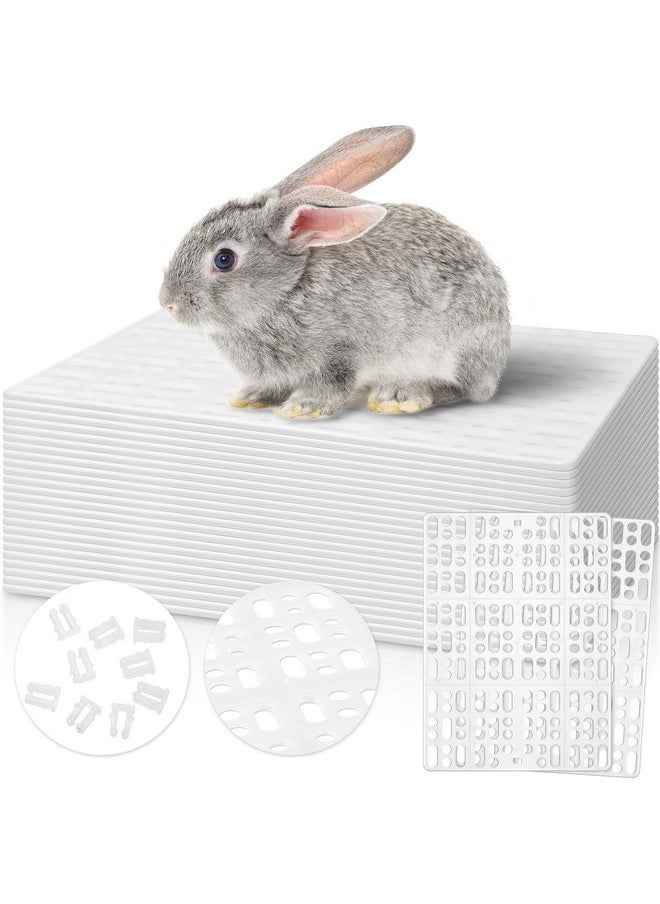 BBTO 24 Pieces Plastic Rabbit Cage Mat Durable Rabbit Feet Pad Small Animal Feet Pad Cage Resting Mat with a Convenient Connectors, Bunny Pads for Easy Cleaning for Bunny Rat Guinea Cats(White)