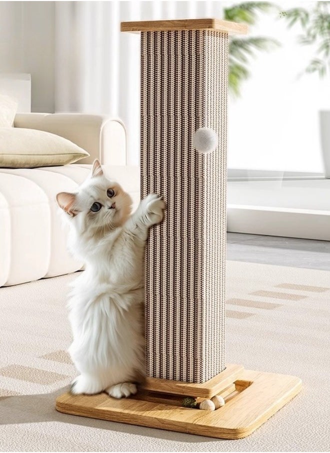 Sisal cat scratching board, vertical cat scratching post, wear-resistant and no chipping, natural sisal, scratch-resistant and wear-resistant, widened solid wood base, stable and no shaking, with a rotating cat ball at the bottom, happy to sharpen the claws, protect the furniture, 65*31.6*11.5cm