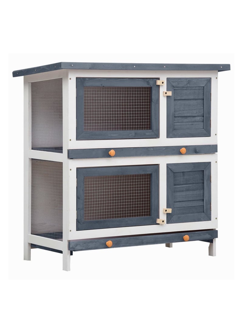 Outdoor Rabbit Hutch 4 Doors Grey Wood