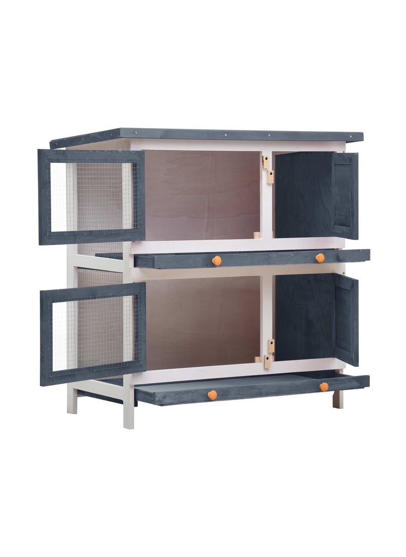 Outdoor Rabbit Hutch 4 Doors Grey Wood