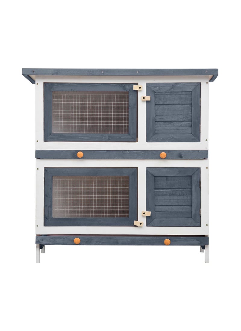 Outdoor Rabbit Hutch 4 Doors Grey Wood