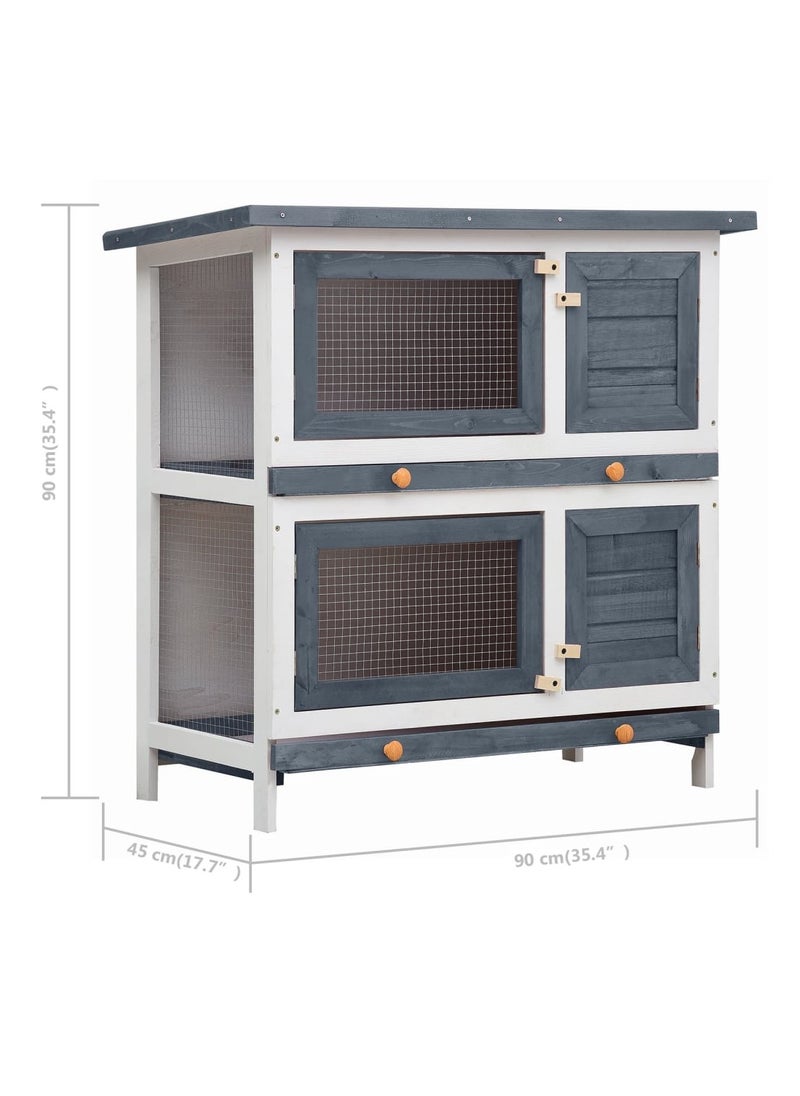 Outdoor Rabbit Hutch 4 Doors Grey Wood