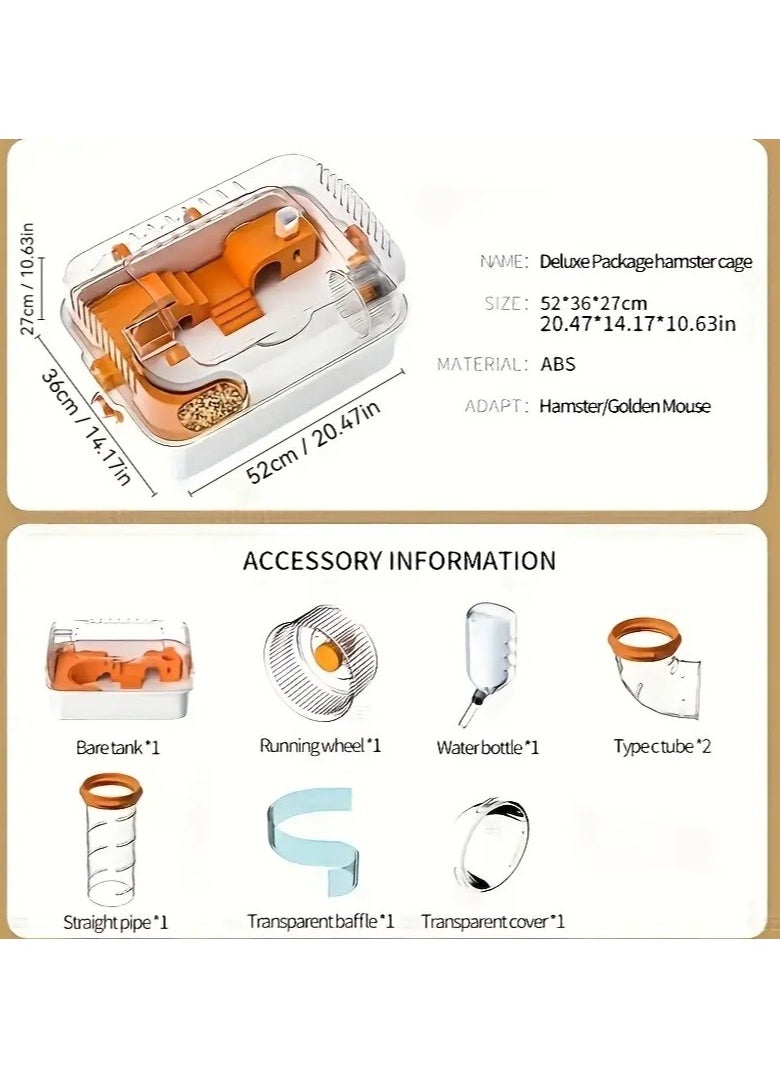 Hamster Cage,Small Animals, Cage, Hamster Transparent Home (External Pipe Included)