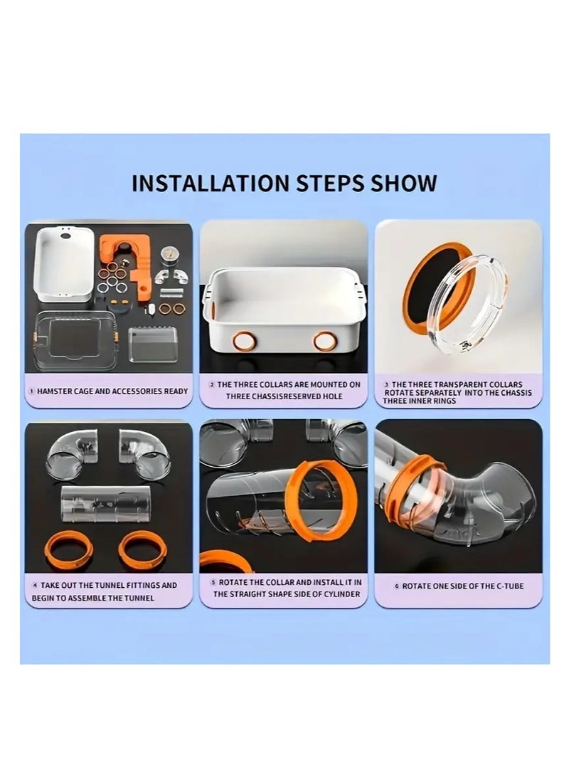 Hamster Cage,Small Animals, Cage, Hamster Transparent Home (External Pipe Included)