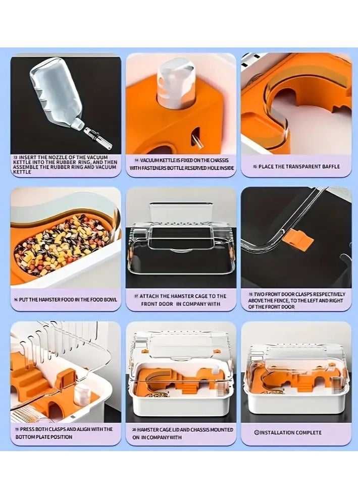 Hamster Cage,Small Animals, Cage, Hamster Transparent Home (External Pipe Included)