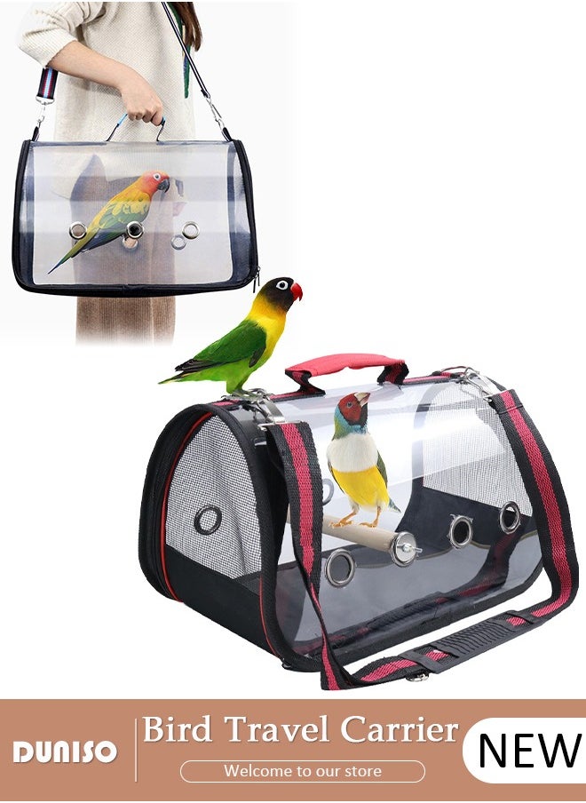 Bird Carrier Bag,Pet Bird Travel Bag with Stand Perch,Portable Parrot Carrier Transparent Breathable Travel Cage,Lightweight Bird&Small Animals Carrier,Bird Travel Cage