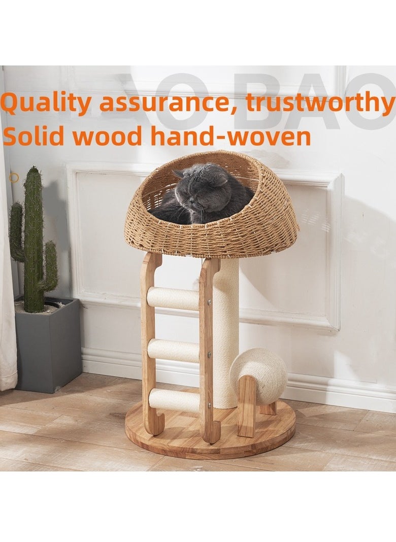 Cat Tree Tower, Cat Bed with Toy, Cat Furniture Scratching Tree for Indoor Cat, Manual Hand Woven Tall Wood Cat House,Includes 45cm large cat bed with 15cm Cat scratching ball toys,New Cat Condo Unique Cat Gift