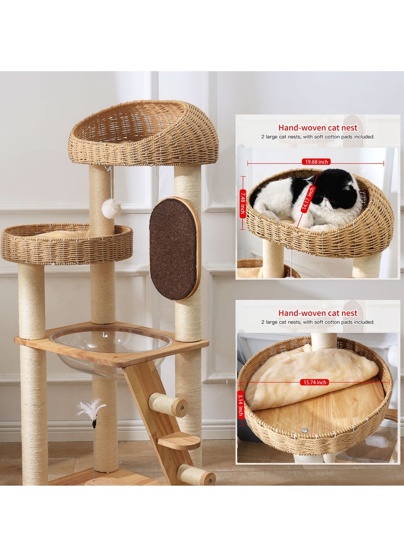 Cat Tree Tower, Cat Nest, Cat bed, Modern Design Cat Furniture Scratching Tree for Indoor Cat, Large Cats, Hand Woven Tall Wood Luxury Cat Condo, Cat House, Unique High-end Design Cat Activity Centre, Easy Clean ,Cat Lover Gift