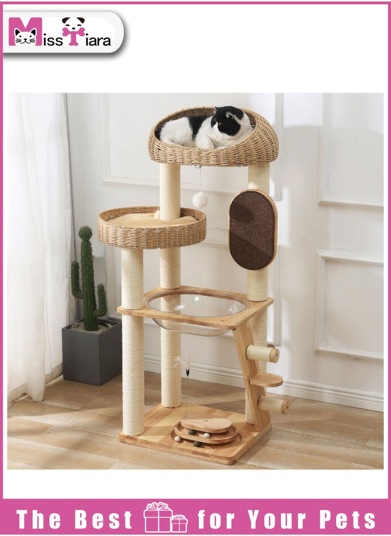Cat Tree Tower, Cat Nest, Cat bed, Modern Design Cat Furniture Scratching Tree for Indoor Cat, Large Cats, Hand Woven Tall Wood Luxury Cat Condo, Cat House, Unique High-end Design Cat Activity Centre, Easy Clean ,Cat Lover Gift