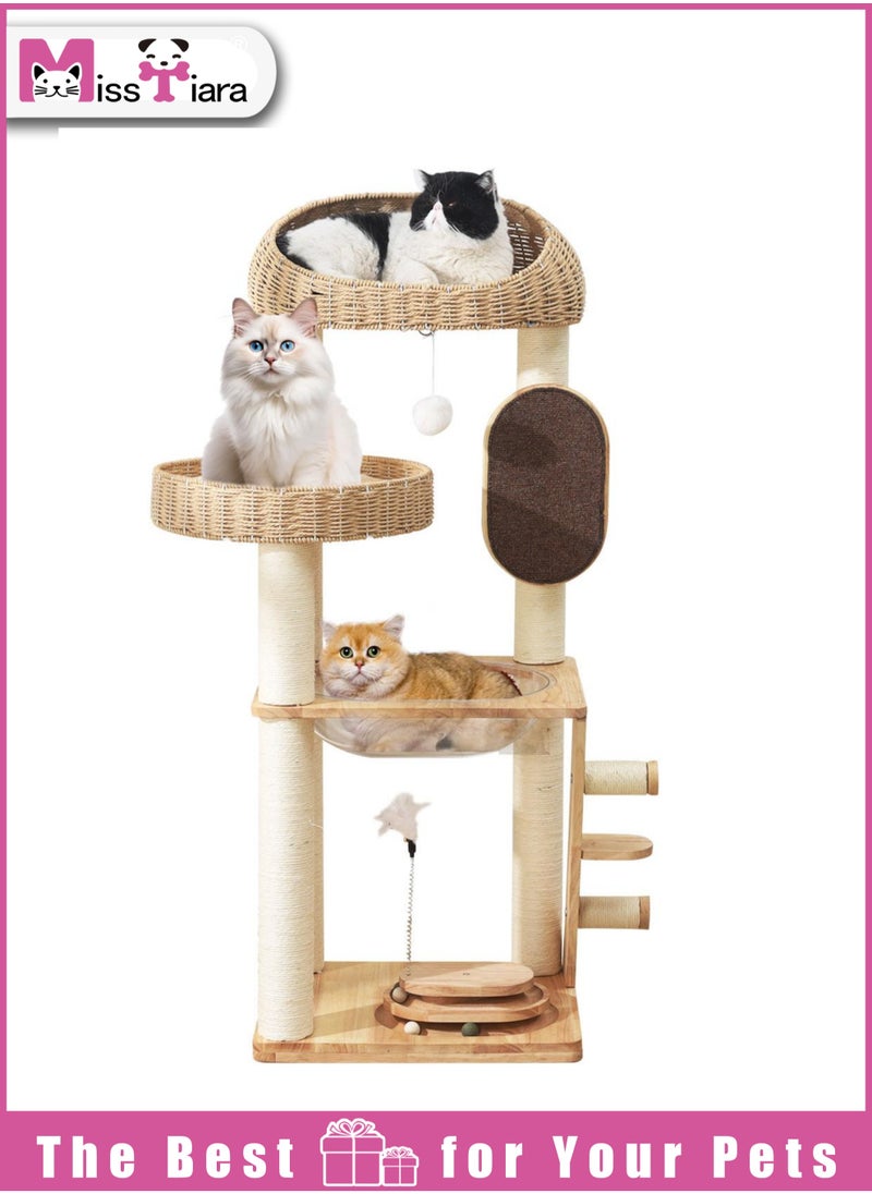 Cat Tree Tower, Cat Nest, Cat bed, Modern Design Cat Furniture Scratching Tree for Indoor Cat, Large Cats, Hand Woven Tall Wood Luxury Cat Condo, Cat House, Unique High-end Design Cat Activity Centre, Easy Clean ,Cat Lover Gift