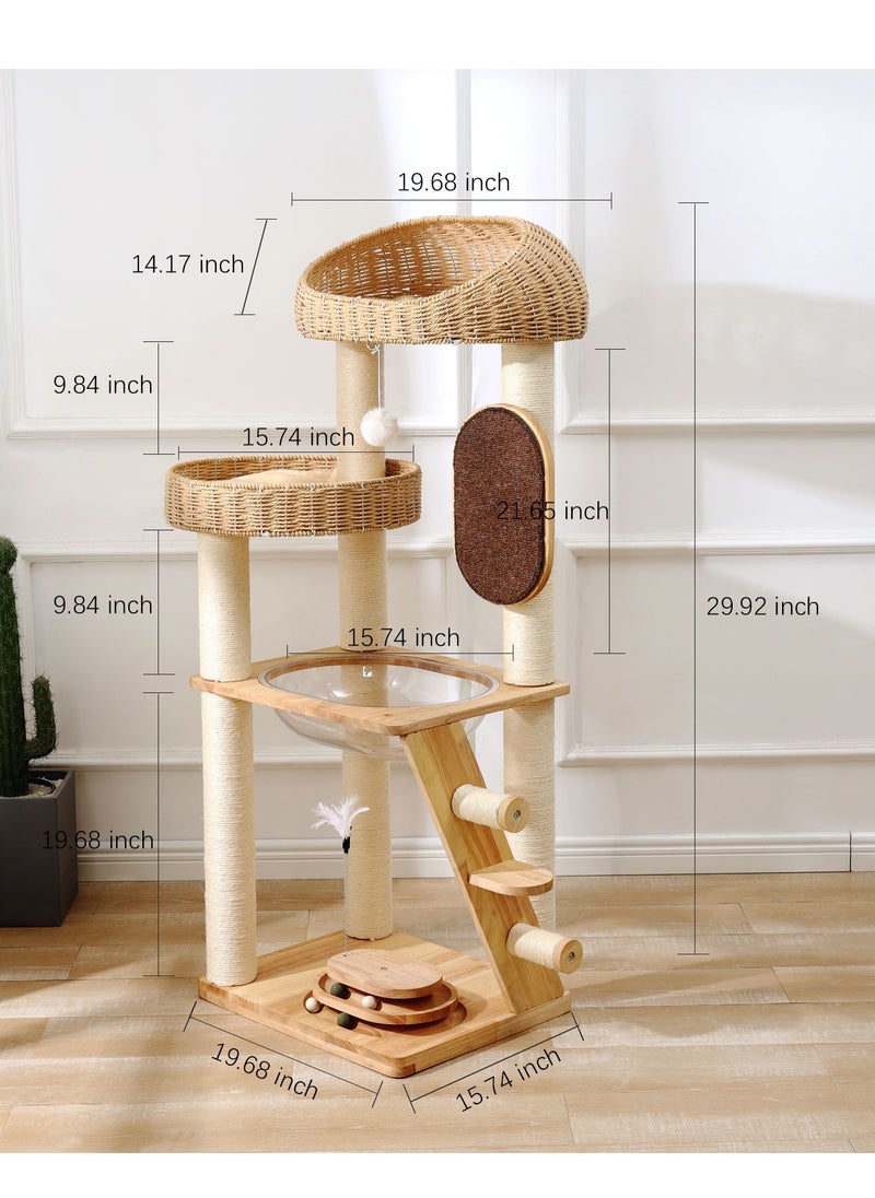 Cat Tree Tower, Cat Nest, Cat bed, Modern Design Cat Furniture Scratching Tree for Indoor Cat, Large Cats, Hand Woven Tall Wood Luxury Cat Condo, Cat House, Unique High-end Design Cat Activity Centre, Easy Clean ,Cat Lover Gift