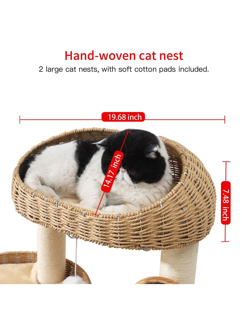 Cat Tree Tower, Cat Nest, Cat bed, Modern Design Cat Furniture Scratching Tree for Indoor Cat, Large Cats, Hand Woven Tall Wood Luxury Cat Condo, Cat House, Unique High-end Design Cat Activity Centre, Easy Clean ,Cat Lover Gift