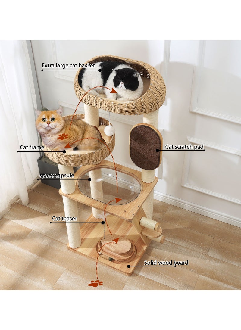 Cat Tree Tower, Cat Nest, Cat bed, Modern Design Cat Furniture Scratching Tree for Indoor Cat, Large Cats, Hand Woven Tall Wood Luxury Cat Condo, Cat House, Unique High-end Design Cat Activity Centre, Easy Clean ,Cat Lover Gift