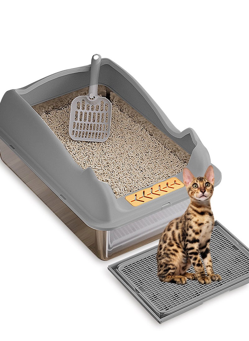 Stainless Steel Cat Litter Box Metal Cat Litter Box Tray with High Wall Sides Easy to Clean