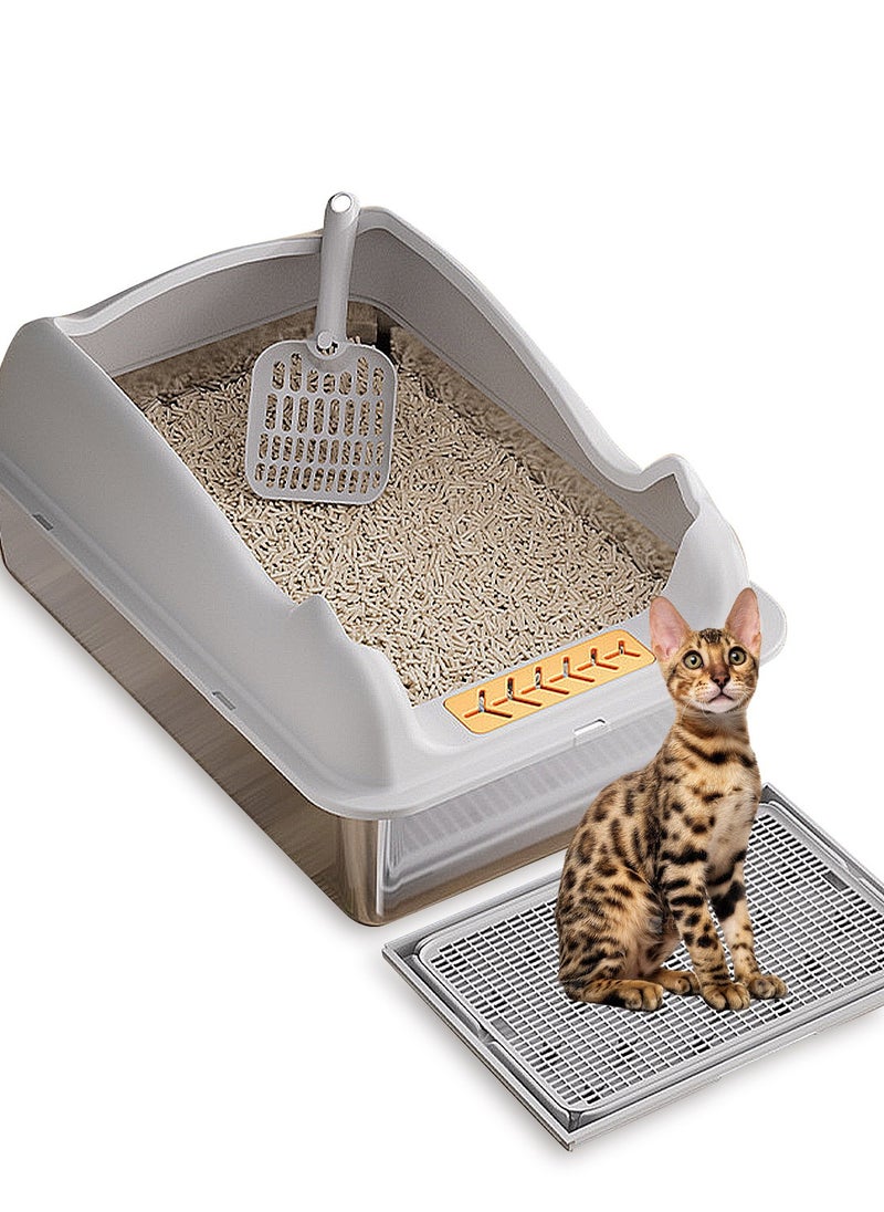 Stainless Steel Cat Litter Box Metal Cat Litter Box Tray with High Wall Sides Easy to Clean