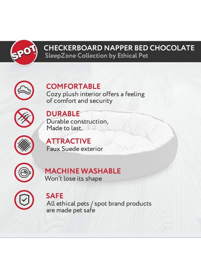 Sleep Zone Checkerboard Napper Pet Bed 20x20 / Chocolate - Pet Bed for Cats and Small Dogs - Attractive, Durable, Comfortable, Washable. By SPOT