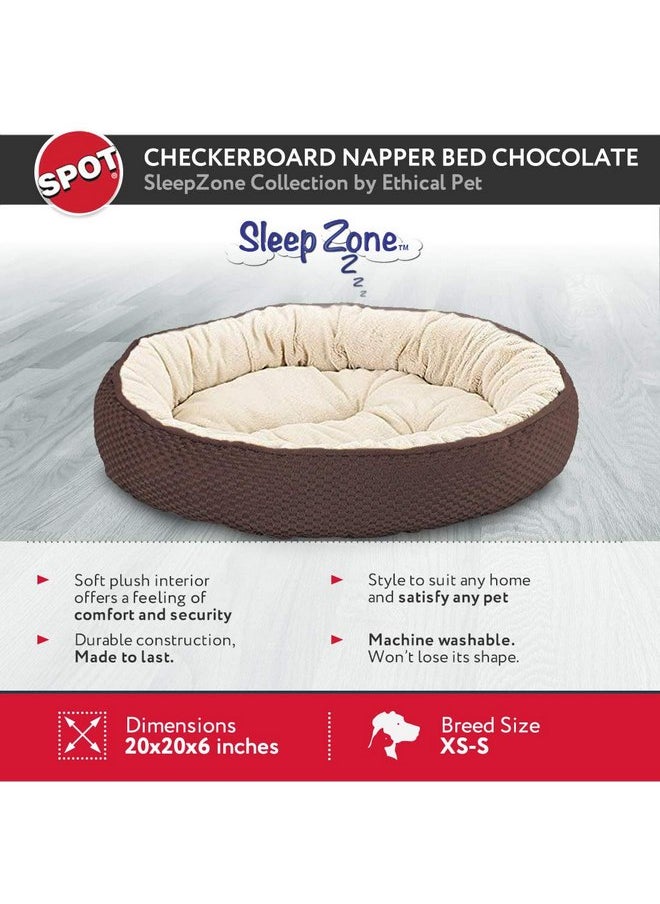 Sleep Zone Checkerboard Napper Pet Bed 20x20 / Chocolate - Pet Bed for Cats and Small Dogs - Attractive, Durable, Comfortable, Washable. By SPOT