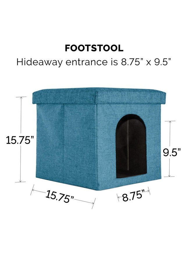 Furhaven Pet House for Indoor Cats & Small Dogs, Collapsible & Foldable w/ Plush Ball Toy - Living Room Footstool Cat Condo - Ocean Blue, Small