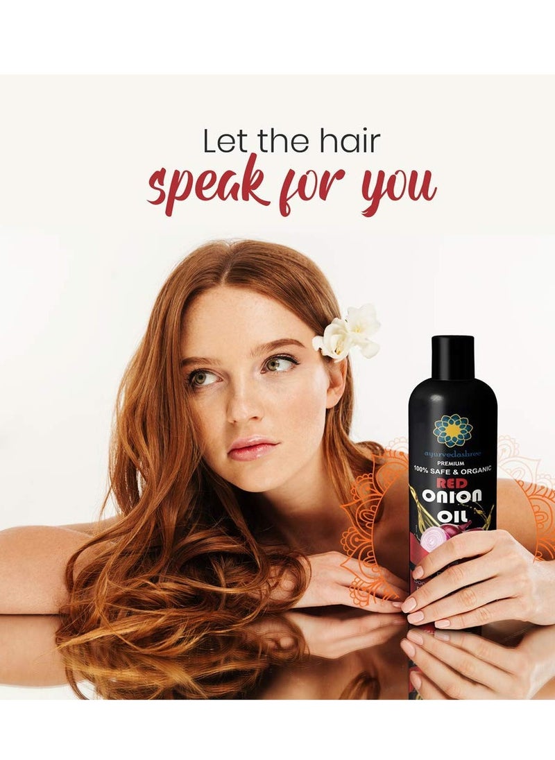 Hair Treatment Oil with Red Onion, Oil blends of Black Seed, Pure Argan, Sandalwood & Rose - 200 Ml/6.7 fl oz