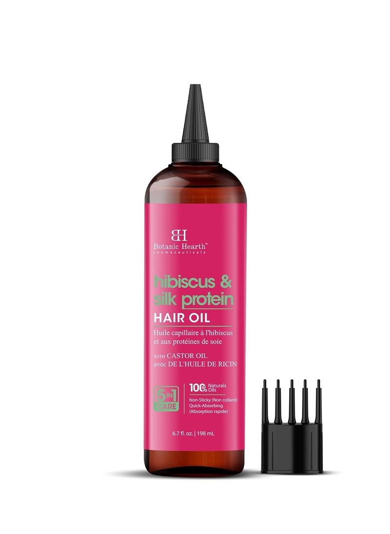 Botanic Hearth Hibiscus & Silk Protein Hair Oil (6.7 fl oz) | Hydrating and Strengthening Hair Treatment for Smooth, Shiny, and Healthy-Looking Hair | Paraben Free | Suitable for All Hair Types