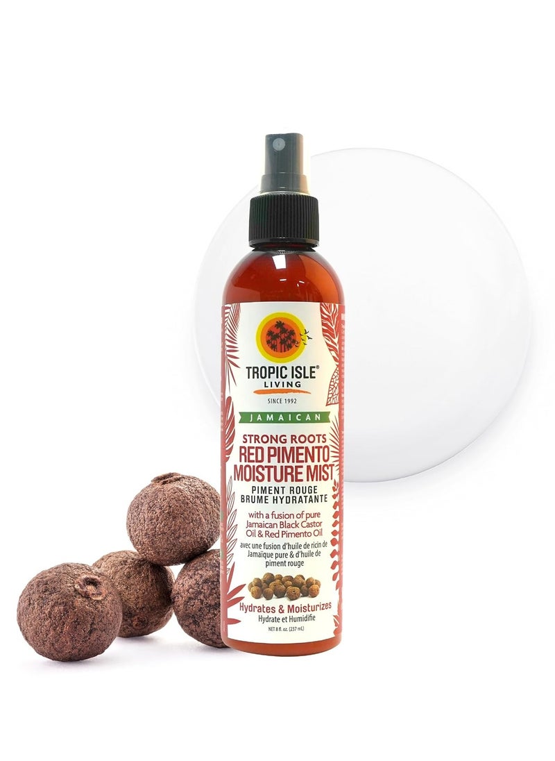 Tropic Isle Living Strong Roots Red Pimento Moisture Mist 8oz | Jamaican Black Castor Oil Promotes Hair Growth, Detangles, Reduces Frizz, Adds Shine, Treats Damaged Hair