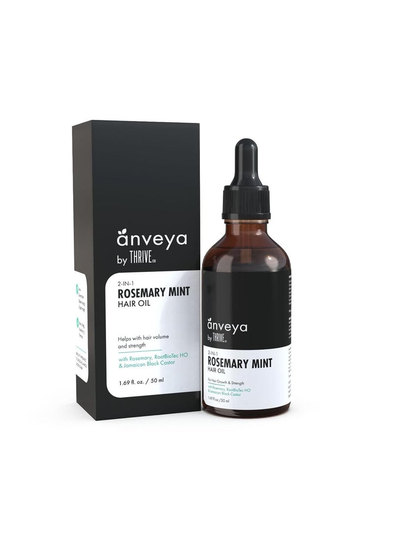 Anveya Rosemary Mint Hair Oil | Hair Oils for Hair Growth & Dandruff Control | Rosemary Oil for Hair Growth & Hair Care | Smoothens Dry Scalp, Reduces Hair Fall & Split Ends | for Men & Women | 50ml