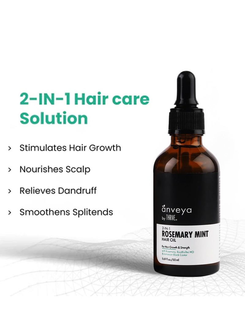 Anveya Rosemary Mint Hair Oil | Hair Oils for Hair Growth & Dandruff Control | Rosemary Oil for Hair Growth & Hair Care | Smoothens Dry Scalp, Reduces Hair Fall & Split Ends | for Men & Women | 50ml
