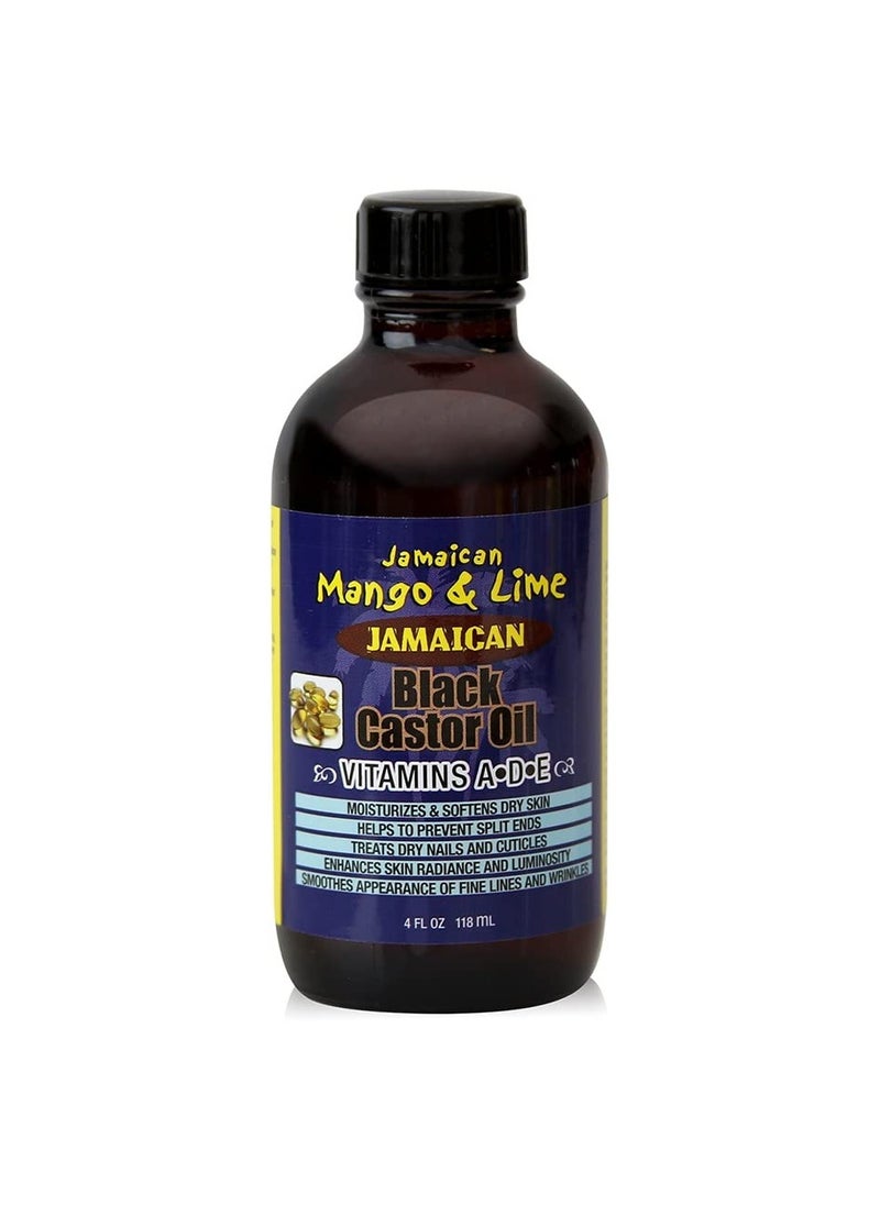 Jamaican Mango & Lime Vitamins ADE Black Castor oil fast absorbing, nourishing natural oil, moisturizes dry flaky scalp & softens skin relieves itching, repair & prevent breakage, vitamin a, d & e, 4 Fl Oz