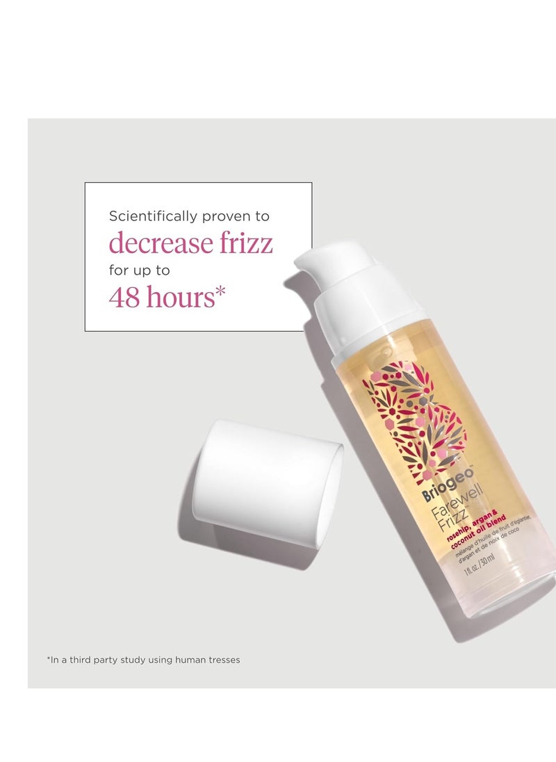 Briogeo Farewell Frizz Rosehip, Argan & Coconut Oil Blend, Argan Oil for Dry Hair, Anti-Frizz, Restore Shine to Dull Hair and Seal Cuticles, Vegan, Cruelty-Free, 1 fl oz